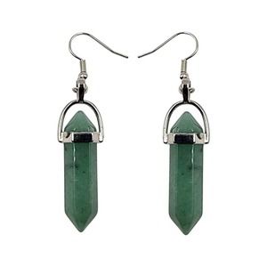Jade Stone Metal Earrings Bohemian Style Statement Boho Green Silver